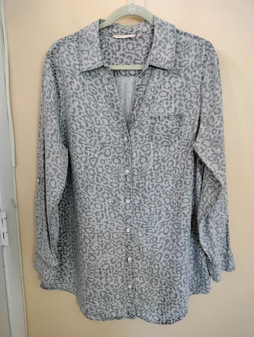 Soft Surroundings Gray Leopard Print  Button Down Shirt Tunic XL Chic Travel